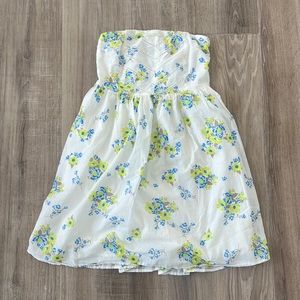 Old Navy White Strapless Floral Dress with Blue and Lime Accents